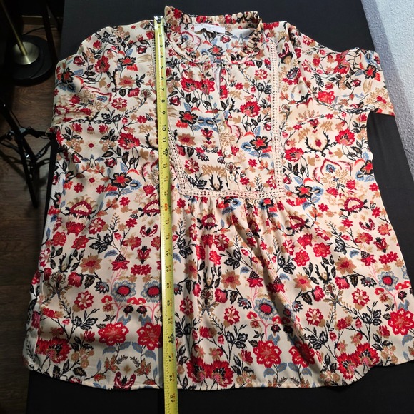 LOFT Women Red Airy Floral Boho Ruffle Neck Crochet Lace Trim Blouse Top Large - Picture 5 of 9